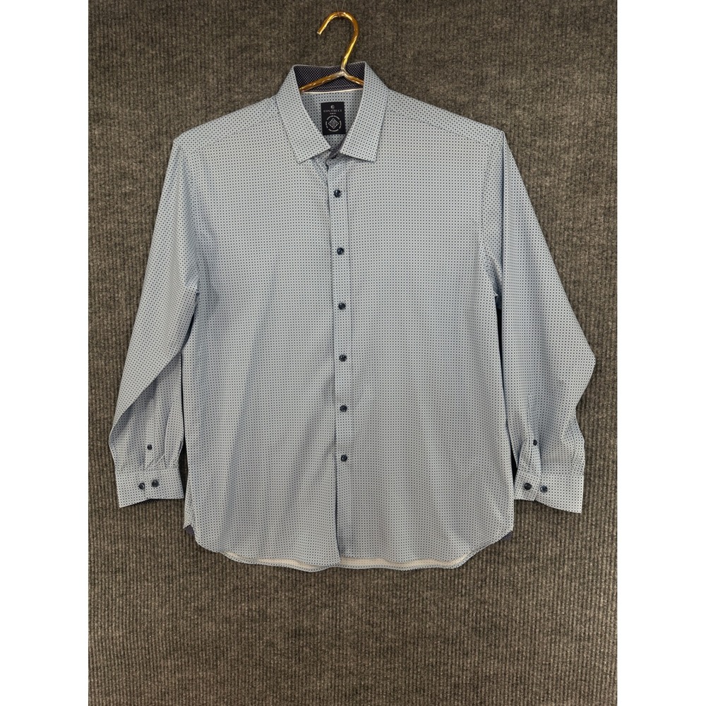 CON.STRUCT Button Down Shirt Mens XL Blue Slim Fit Geometric Stretch Excellent